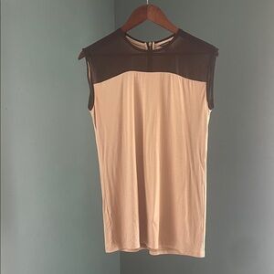 Ann Taylor Black and Cream Sleeveless Contrast Yoke Top sheer black top panel